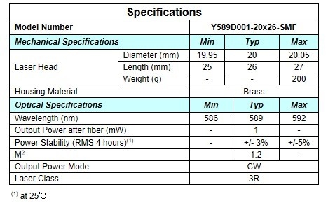 0.2 KG APC Tipo de potência Laser DPSS amarelo para acoplamento de fibra de modo único Alta estabilidade