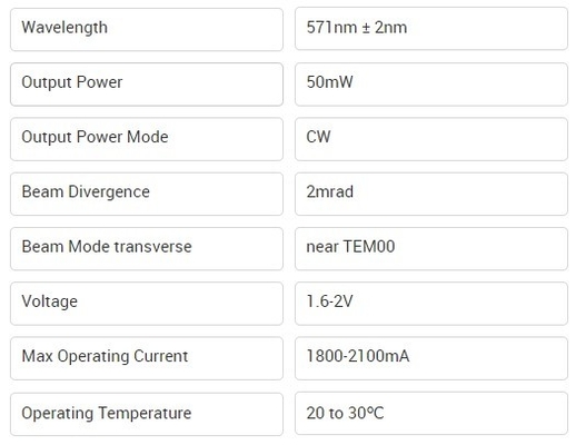 Modulo Laser Amarelo de 571 nm Laser DPSS de 50 mW 571 nm para Aplicações Industriais