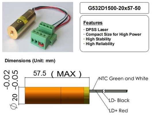 ACC Modulo Laser Verde 532nm 1500mW Tamanho compacto para componentes de laser de alta potência